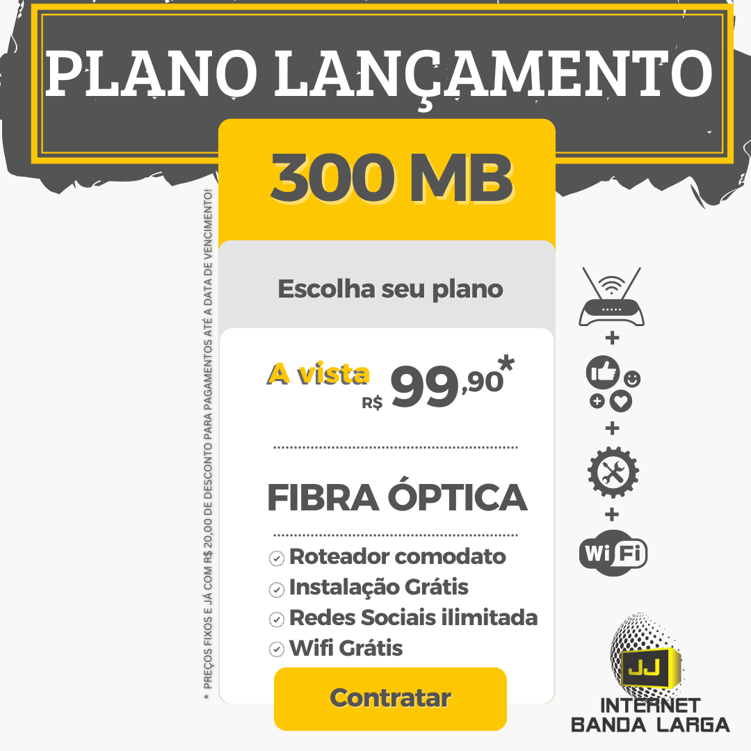 Internet Fibra Ultra 300 Megas por Apenas R$99,90!
